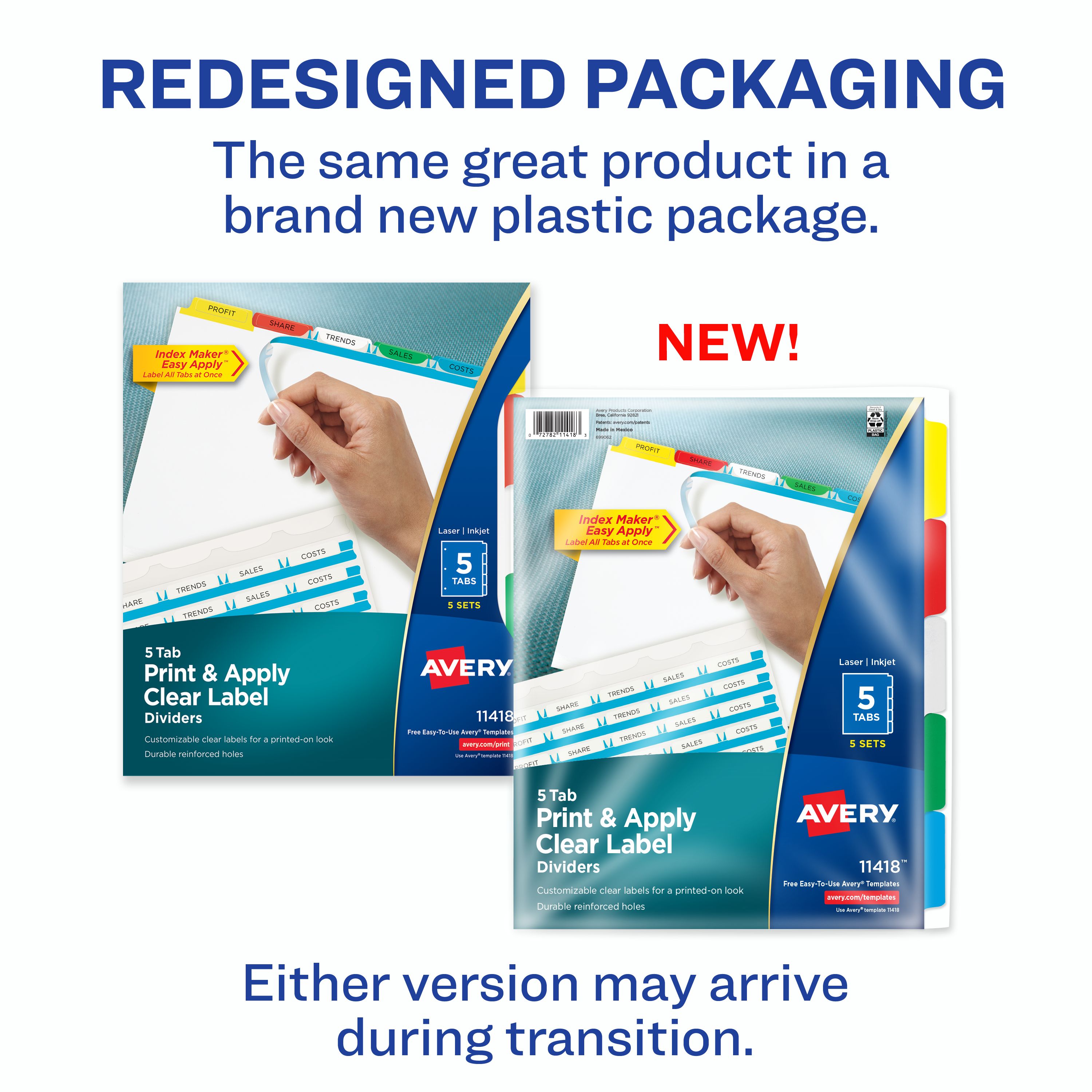 Avery Print & Apply Dividers 5 Sets Multicolor (11418) | Avery